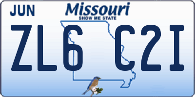 MO license plate ZL6C2I