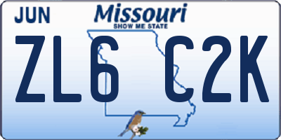 MO license plate ZL6C2K
