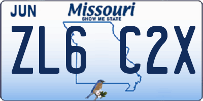 MO license plate ZL6C2X