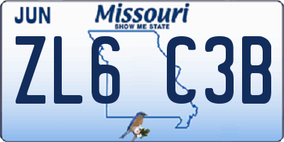 MO license plate ZL6C3B
