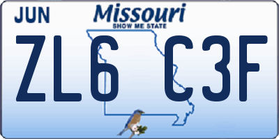 MO license plate ZL6C3F