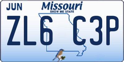 MO license plate ZL6C3P
