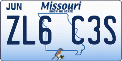 MO license plate ZL6C3S