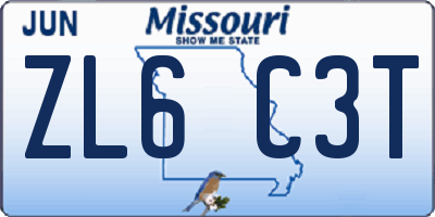 MO license plate ZL6C3T