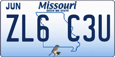 MO license plate ZL6C3U