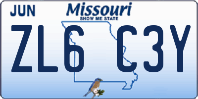 MO license plate ZL6C3Y