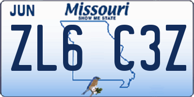 MO license plate ZL6C3Z