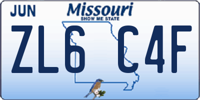 MO license plate ZL6C4F
