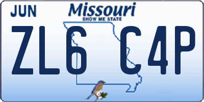 MO license plate ZL6C4P