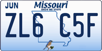 MO license plate ZL6C5F