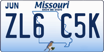 MO license plate ZL6C5K