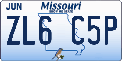 MO license plate ZL6C5P