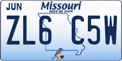 MO license plate ZL6C5W