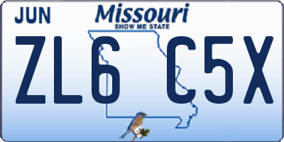 MO license plate ZL6C5X