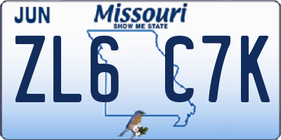 MO license plate ZL6C7K