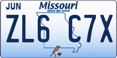 MO license plate ZL6C7X