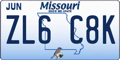 MO license plate ZL6C8K