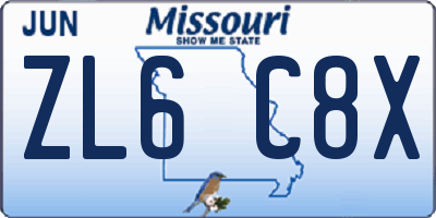 MO license plate ZL6C8X