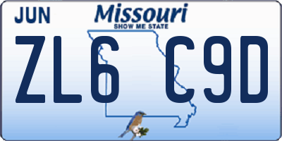 MO license plate ZL6C9D
