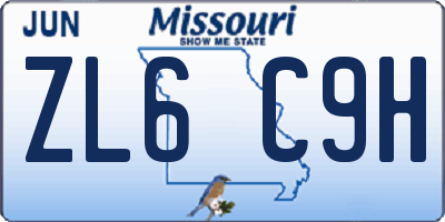 MO license plate ZL6C9H