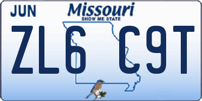 MO license plate ZL6C9T