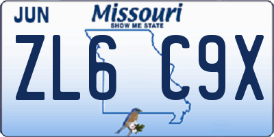 MO license plate ZL6C9X