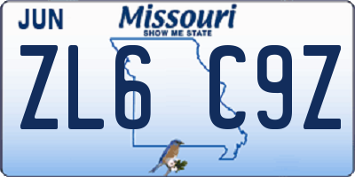 MO license plate ZL6C9Z