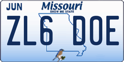 MO license plate ZL6D0E
