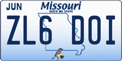 MO license plate ZL6D0I