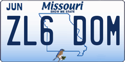 MO license plate ZL6D0M