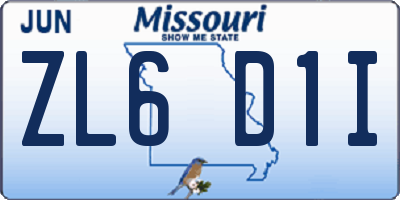 MO license plate ZL6D1I