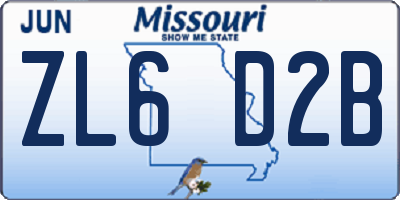 MO license plate ZL6D2B