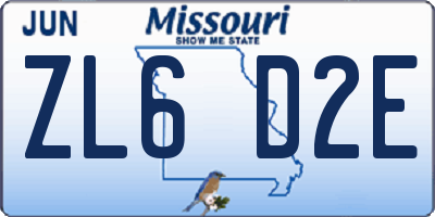 MO license plate ZL6D2E