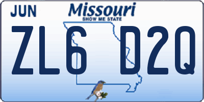 MO license plate ZL6D2Q