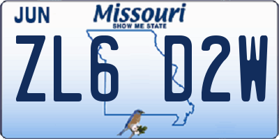 MO license plate ZL6D2W