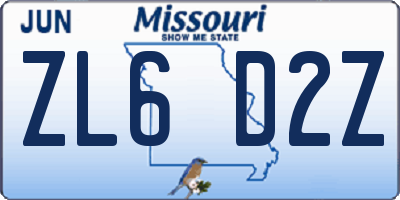 MO license plate ZL6D2Z