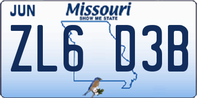 MO license plate ZL6D3B