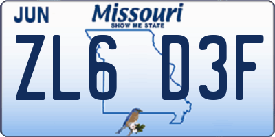 MO license plate ZL6D3F