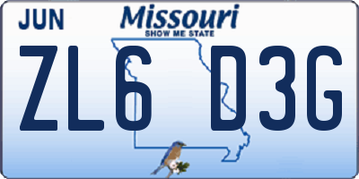 MO license plate ZL6D3G