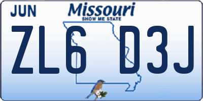 MO license plate ZL6D3J
