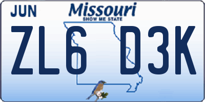 MO license plate ZL6D3K