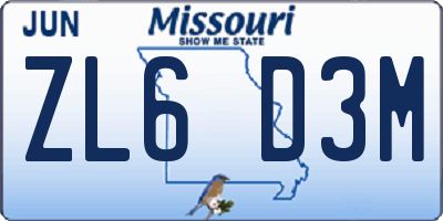 MO license plate ZL6D3M