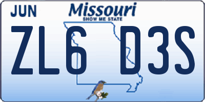 MO license plate ZL6D3S
