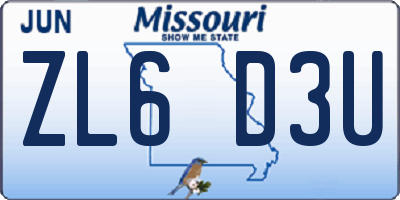 MO license plate ZL6D3U