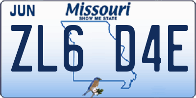 MO license plate ZL6D4E