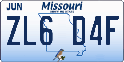 MO license plate ZL6D4F