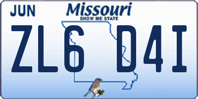 MO license plate ZL6D4I
