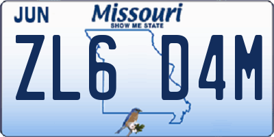 MO license plate ZL6D4M