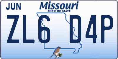 MO license plate ZL6D4P