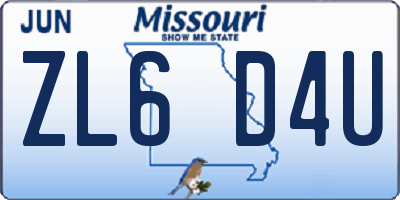 MO license plate ZL6D4U